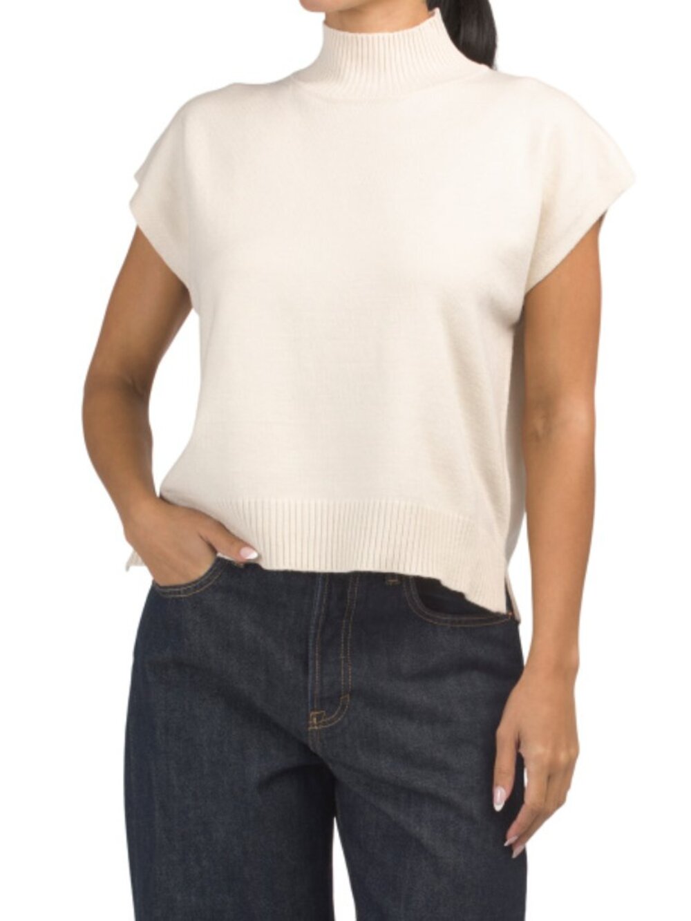 MAX STUDIO LONDON Short Sleeve Mock Neck Sweater
